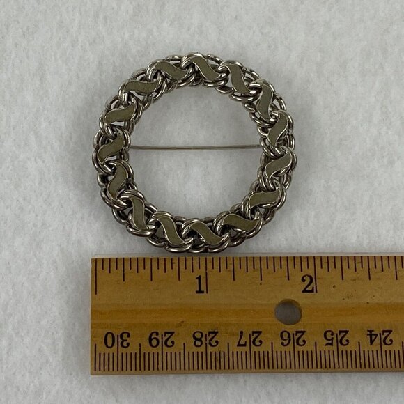 H.S.B. Sterling Silver Brooch, Flat Link Round Circle Pin Minimalist Vintage - Picture 5 of 5